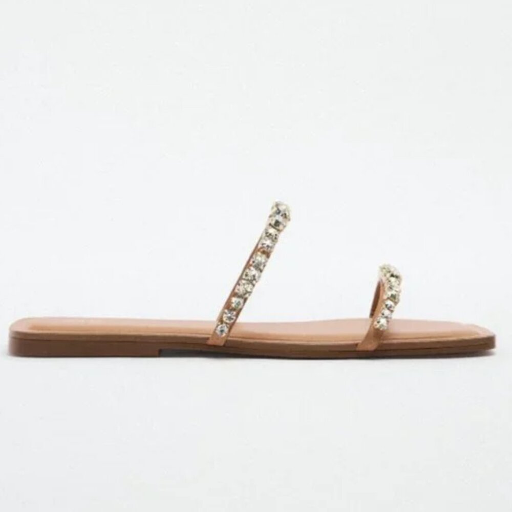 NWT ZARA RHINESTONE GEM DETAIL FLAT SANDALS - Picture 5 of 7